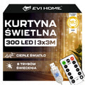 KURTYNA ŚWIETLNA LED 3x3 LAMPKI 300 Świąteczne Choinkowe GIRLANDA CIEPŁE XXL