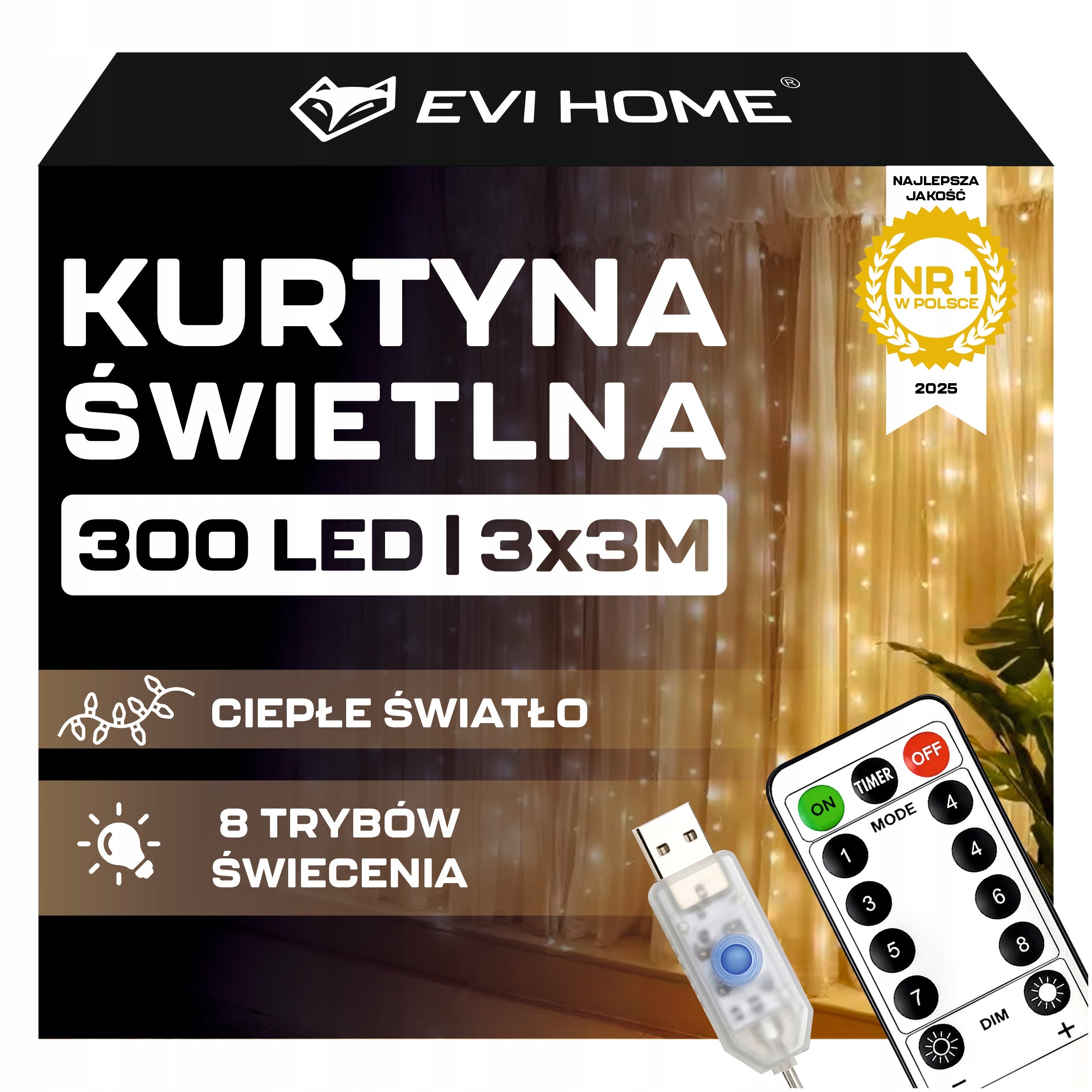 KURTYNA ŚWIETLNA LED 3x3 LAMPKI 300 Świąteczne Choinkowe GIRLANDA CIEPŁE XXL
