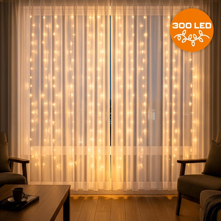 KURTYNA ŚWIETLNA LED 3x3 LAMPKI 300 Świąteczne Choinkowe GIRLANDA CIEPŁE XXL